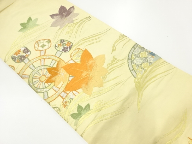 アンティーク　竜田川に水車模様織出し丸帯（材料）